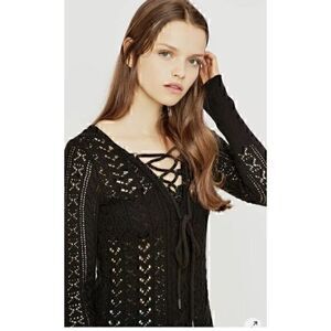 Free People Ginger Lace Up Criss Cross Sweater In Black Size xsmall